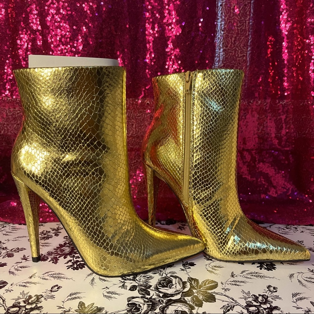 Gold dressy heeled booties